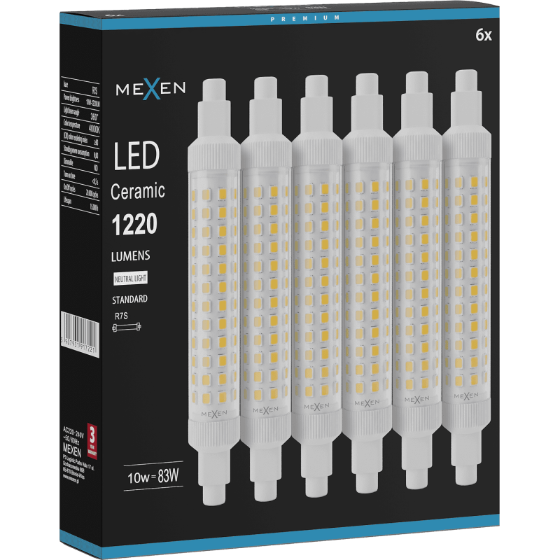 Mexen Vega 6x żarówka LED R7S, 10W, Neutralna - 4000K, 1220 lm - L126-R7S-1040-02x06