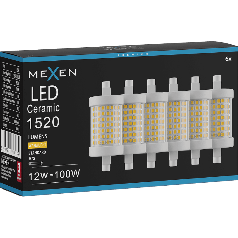 Mexen Vega 6x żarówka LED R7S, 12W, Ciepła - 3000K, 1520 lm - L126-R7S-1230-01x06