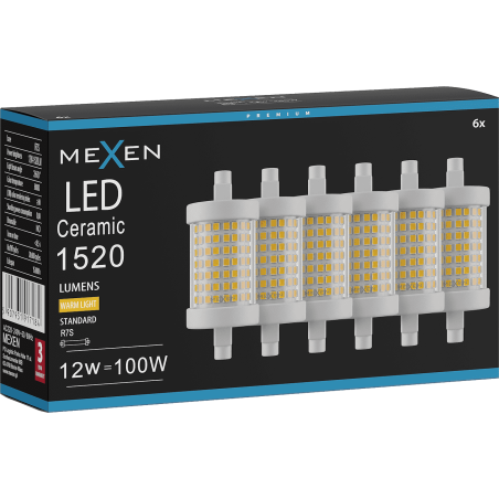 Mexen Vega 6x żarówka LED R7S, 12W, Ciepła - 3000K, 1520 lm - L126-R7S-1230-01x06