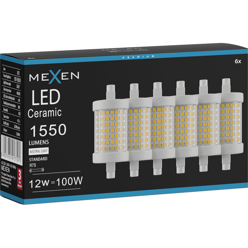 Mexen Vega 6x żarówka LED R7S, 12W, Neutralna - 4000K, 1550 lm - L126-R7S-1240-01x06