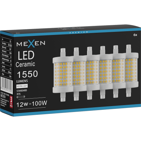 Mexen Vega 6x żarówka LED R7S, 12W, Neutralna - 4000K, 1550 lm - L126-R7S-1240-01x06