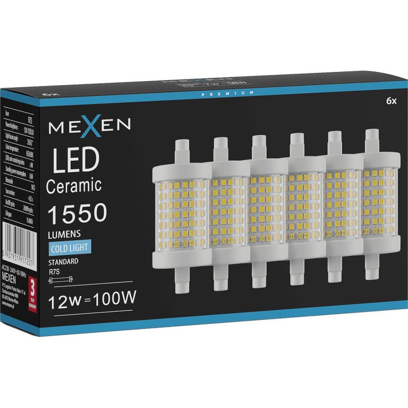 Mexen Vega 6x żarówka LED R7S, 12W, Zimna - 6500K, 1550 lm - L126-R7S-1265-01x06