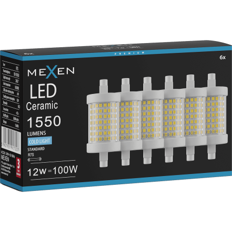Mexen Vega 6x żarówka LED R7S, 12W, Zimna - 6500K, 1550 lm - L126-R7S-1265-01x06