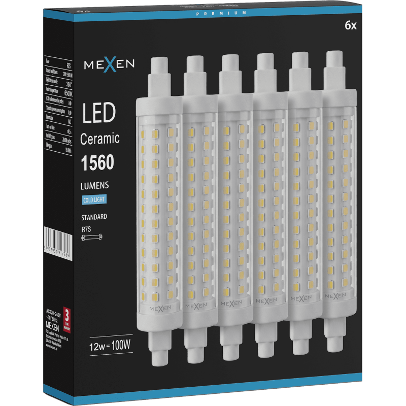 Mexen Vega 6x żarówka LED R7S, 12W, Zimna - 6500K, 1560 lm - L126-R7S-1265-02x06