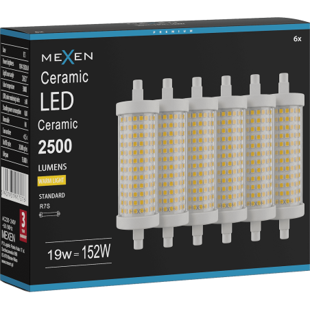 Mexen Vega 6x żarówka LED R7S, 19W, Ciepła - 3000K, 2500 lm - L126-R7S-1930-02x06