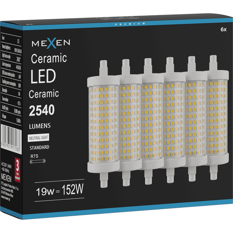 Mexen Vega 6x żarówka LED R7S, 19W, Neutralna - 4000K, 2540 lm - L126-R7S-1940-02x06