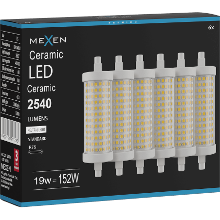 Mexen Vega 6x żarówka LED R7S, 19W, Neutralna - 4000K, 2540 lm - L126-R7S-1940-02x06