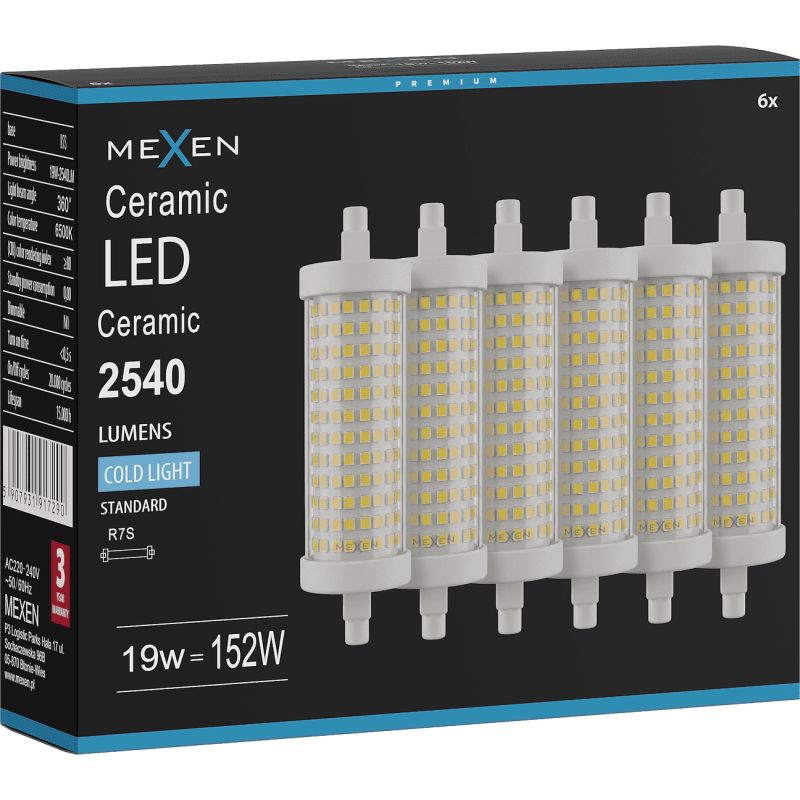 Mexen Vega 6x żarówka LED R7S, 19W, Zimna - 6500K, 2540 lm - L126-R7S-1965-02x06