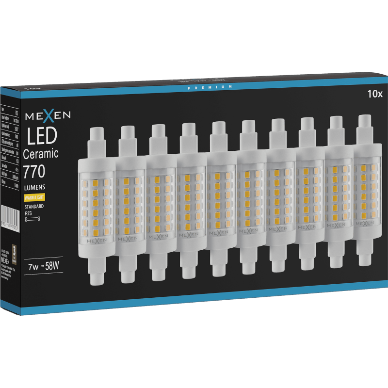 Mexen Vega 10x żarówka LED ściemnialna R7S, 7W, Ciepła - 3000K, 770 lm - L125-R7S-0730-01x10