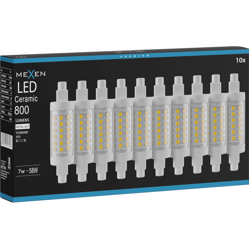Mexen Vega 10x żarówka LED ściemnialna R7S, 7W, Neutralna - 4000K, 800 lm - L125-R7S-0740-01x10