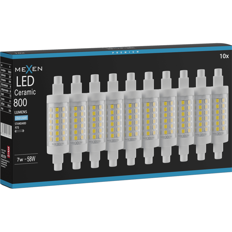 Mexen Vega 10x żarówka LED ściemnialna R7S, 7W, Zimna - 6500K, 800 lm - L125-R7S-0765-01x10