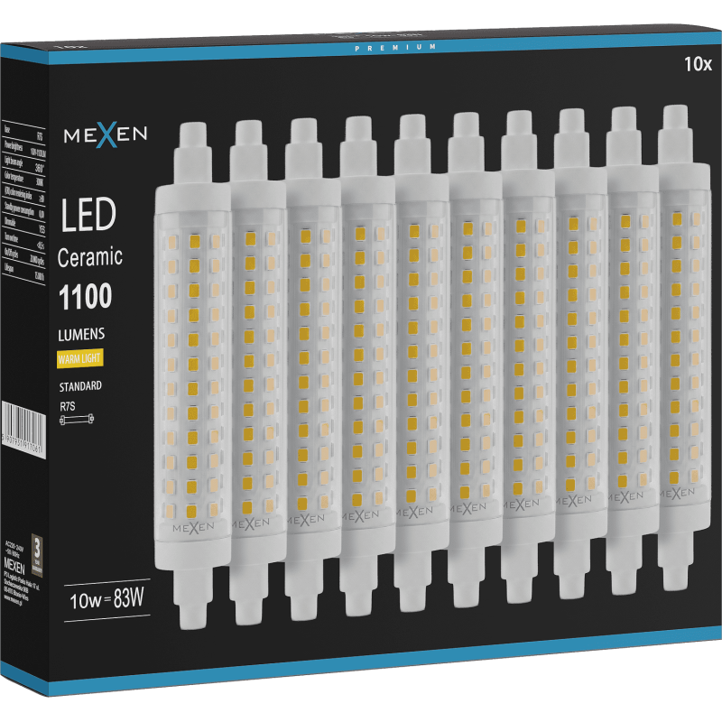Mexen Vega 10x żarówka LED ściemnialna R7S, 10W, Ciepła - 3000K, 1100 lm - L125-R7S-1030-02x10