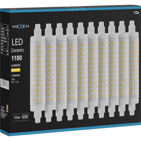 Mexen Vega 10x żarówka LED ściemnialna R7S, 10W, Ciepła - 3000K, 1100 lm - L125-R7S-1030-02x10