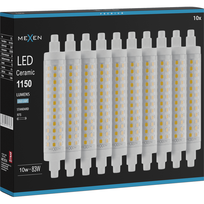 Mexen Vega 10x żarówka LED ściemnialna R7S, 10W, Zimna - 6500K, 1150 lm - L125-R7S-1065-02x10