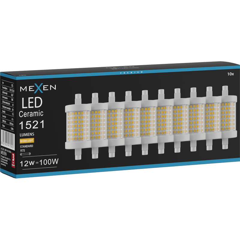 Mexen Vega 10x żarówka LED ściemnialna R7S, 12W, Ciepła - 3000K, 1521 lm - L125-R7S-1230-01x10
