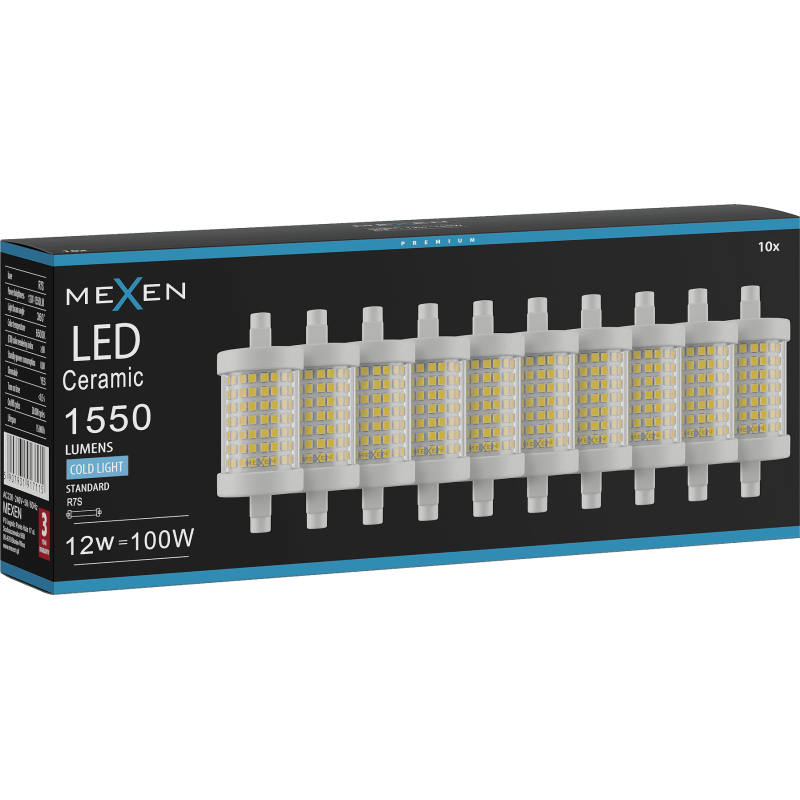 Mexen Vega 10x żarówka LED ściemnialna R7S, 12W, Zimna - 6500K, 1550 lm - L125-R7S-1265-01x10