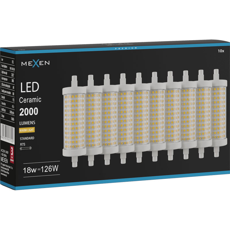 Mexen Vega 10x żarówka LED ściemnialna R7S, 18W, Ciepła - 3000K, 2000 lm - L125-R7S-1830-02x10