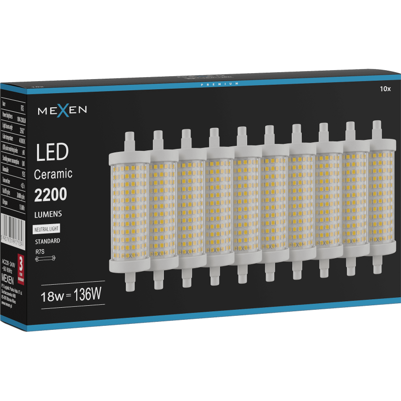 Mexen Vega 10x żarówka LED ściemnialna R7S, 18W, Neutralna - 4000K, 2200 lm - L125-R7S-1840-02x10
