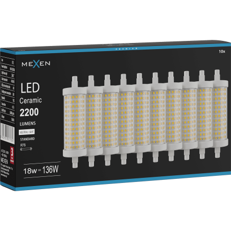 Mexen Vega 10x żarówka LED ściemnialna R7S, 18W, Neutralna - 4000K, 2200 lm - L125-R7S-1840-02x10