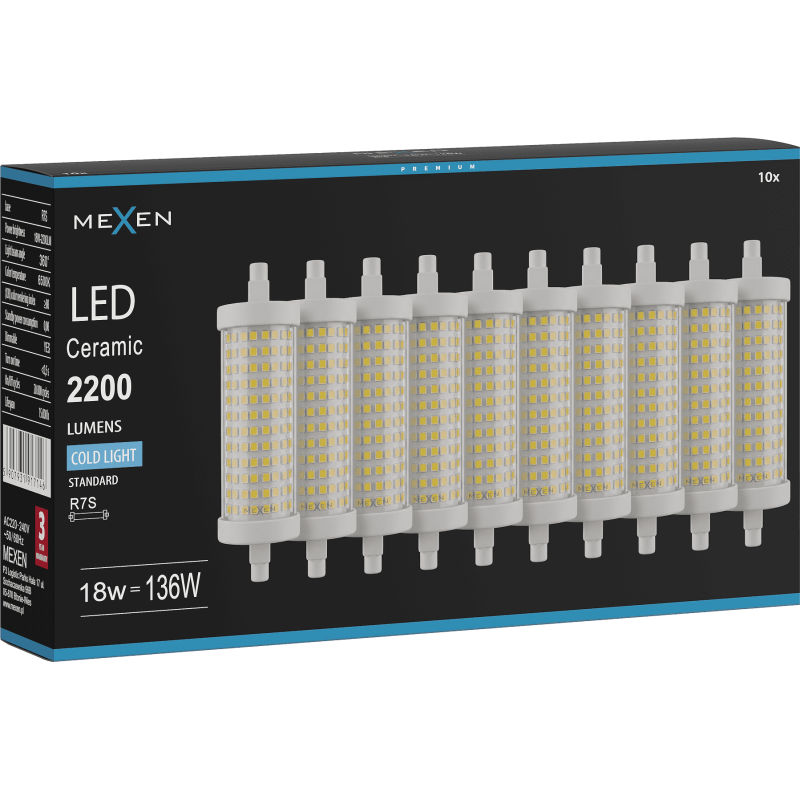 Mexen Vega 10x żarówka LED ściemnialna R7S, 18W, Zimna - 6500K, 2200 lm - L125-R7S-1865-02x10