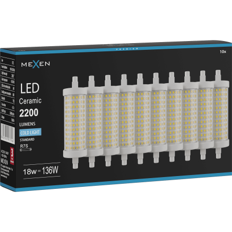Mexen Vega 10x żarówka LED ściemnialna R7S, 18W, Zimna - 6500K, 2200 lm - L125-R7S-1865-02x10