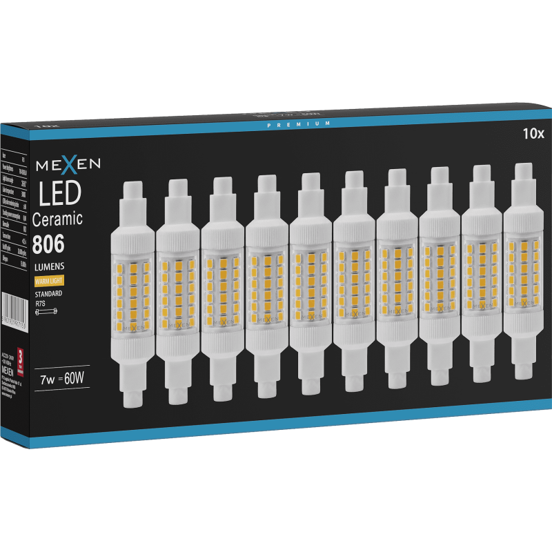 Mexen Vega 10x żarówka LED R7S, 7W, Ciepła - 3000K, 806 lm - L126-R7S-0730-01x10