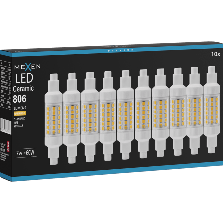 Mexen Vega 10x żarówka LED R7S, 7W, Ciepła - 3000K, 806 lm - L126-R7S-0730-01x10