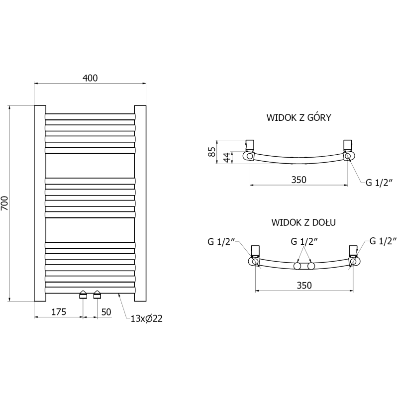 Mexen Ares grzejnik łazienkowy 700 x 400 mm, 189 W, złoty - W102-0700-400-00-50