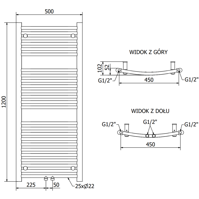 Mexen Ares grzejnik łazienkowy 1200 x 600 mm, 490 W, złoty - W102-1200-600-00-50