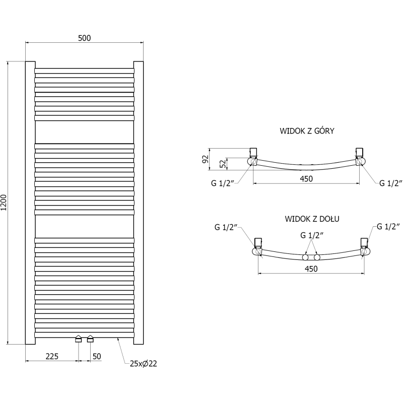 Mexen Ares grzejnik łazienkowy 1200 x 500 mm, 420 W, złoty szczotkowany - W102-1200-500-00-55
