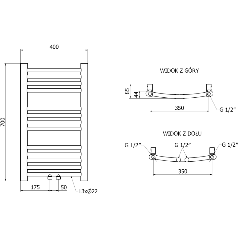 Mexen Ares grzejnik łazienkowy 700 x 400 mm, 189 W, miedź szczotkowana - W102-0700-400-00-65