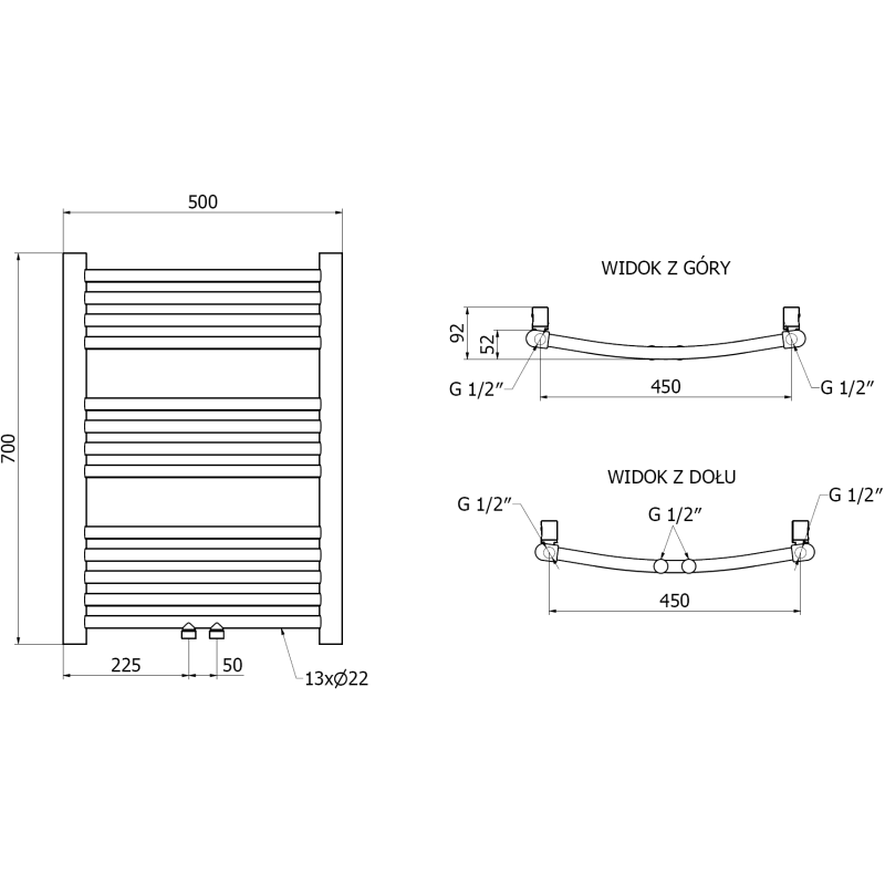 Mexen Ares grzejnik łazienkowy 700 x 500 mm, 226 W, miedź szczotkowana - W102-0700-500-00-65