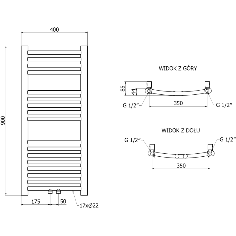Mexen Ares grzejnik łazienkowy 900 x 400 mm, 246 W, miedź szczotkowana - W102-0900-400-00-65
