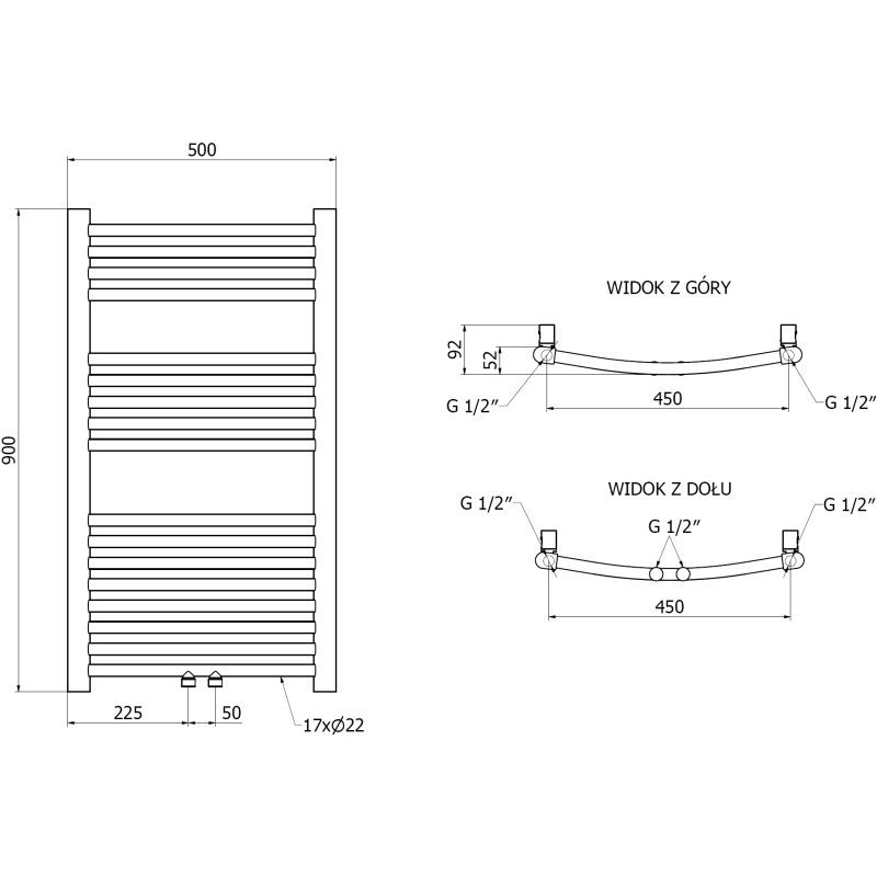 Mexen Ares grzejnik łazienkowy 900 x 500 mm, 294 W, miedź szczotkowana - W102-0900-500-00-65