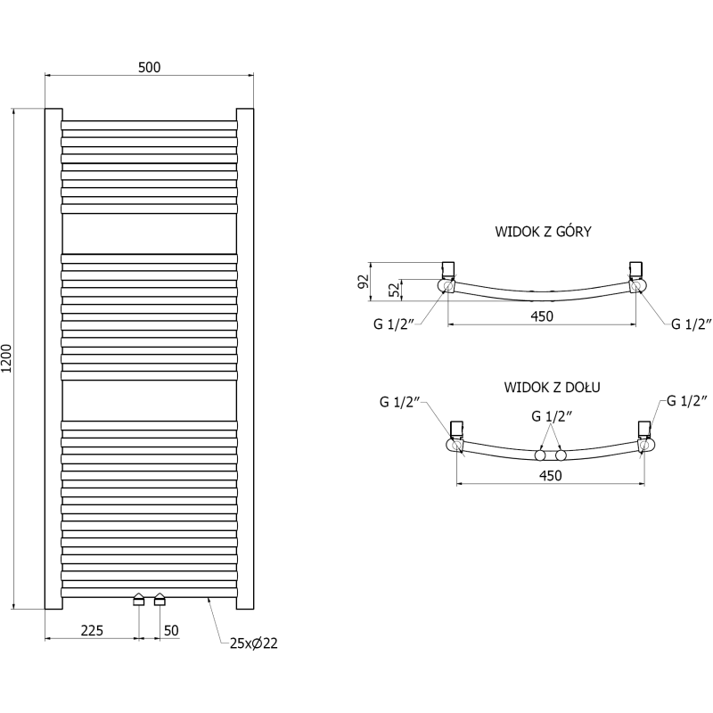 Mexen Ares grzejnik łazienkowy 1200 x 500 mm, 420 W, miedź szczotkowana - W102-1200-500-00-65