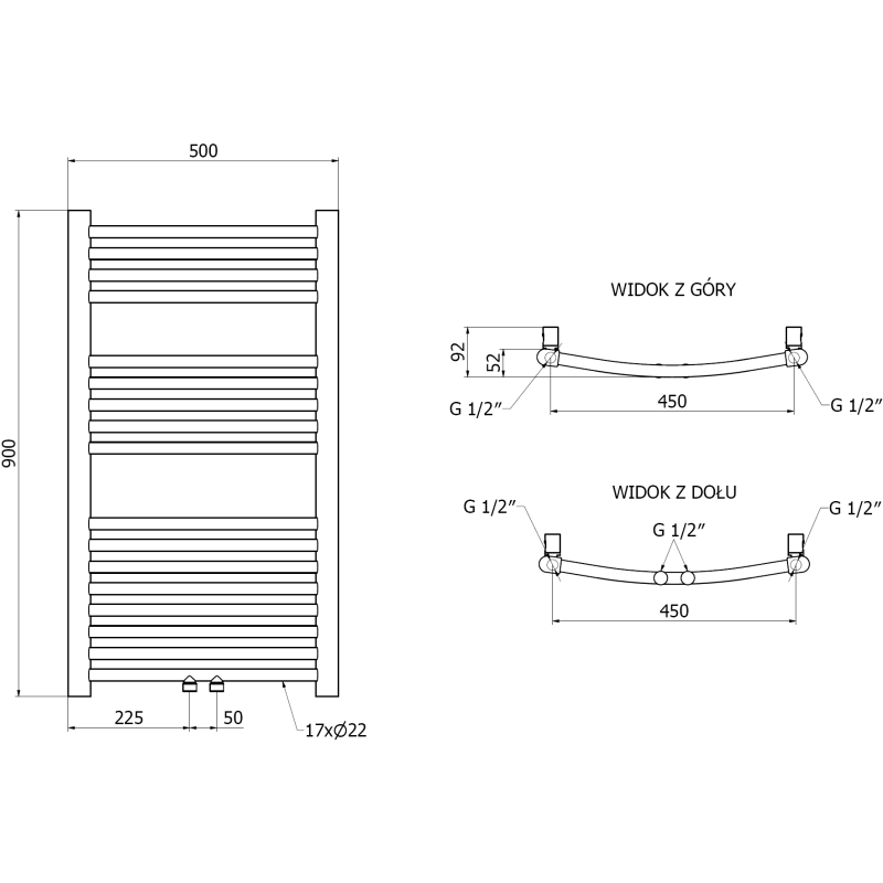 Mexen Ares grzejnik łazienkowy 900 x 500 mm, 294 W, złoty - W102-0900-500-00-50