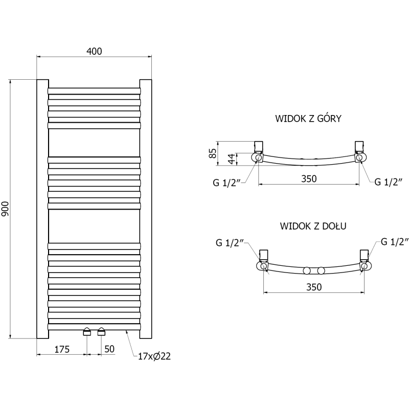 Mexen Ares grzejnik łazienkowy 900 x 400 mm, 246 W, złoty - W102-0900-400-00-50