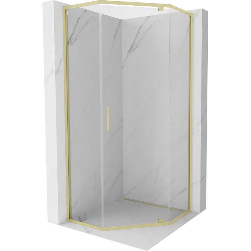 Mexen Exo-R kabina prysznicowa pięciokątna uchylna 90 x 90 cm, transparent, złota szczotkowana - 812-090-090-55-00