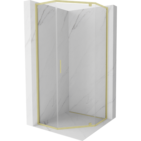 Mexen Exo-R kabina prysznicowa pięciokątna uchylna 90 x 90 cm, transparent, złota szczotkowana - 812-090-090-55-00