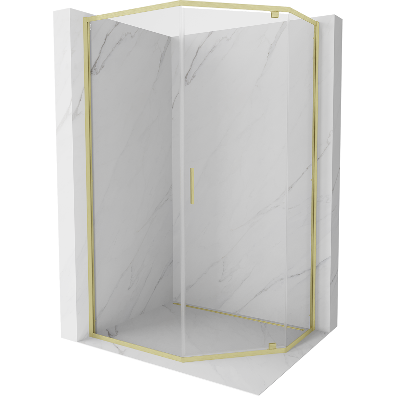 Mexen Exo-R kabina prysznicowa pięciokątna uchylna 90 x 80 cm, transparent, złota szczotkowana - 812-090-080-55-00