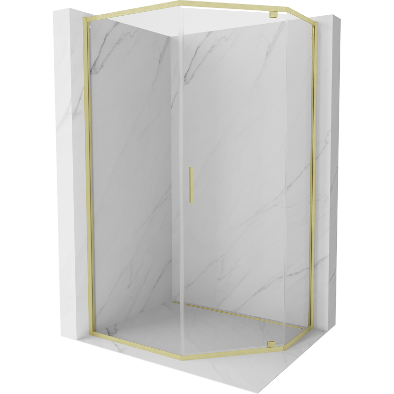 Mexen Exo-R kabina prysznicowa pięciokątna uchylna 100 x 80 cm, transparent, złota szczotkowana - 812-100-080-55-00
