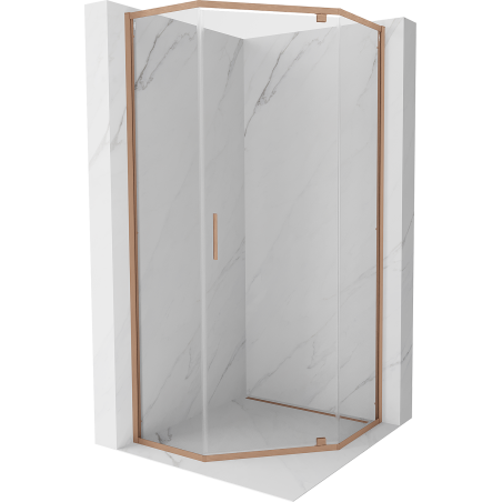 Mexen Exo-R kabina prysznicowa pięciokątna uchylna 80 x 80 cm, transparent, miedź szczotkowana - 812-080-080-65-00