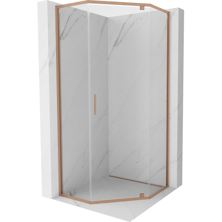 Mexen Exo-R kabina prysznicowa pięciokątna uchylna 90 x 90 cm, transparent, miedź szczotkowana - 812-090-090-65-00