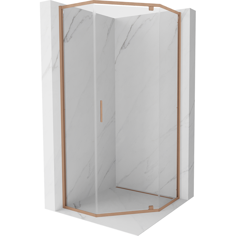 Mexen Exo-R kabina prysznicowa pięciokątna uchylna 100 x 100 cm, transparent, miedź szczotkowana - 812-100-100-65-00
