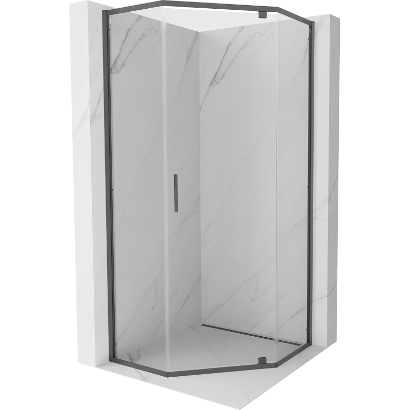 Mexen Exo-R kabina prysznicowa pięciokątna uchylna 80 x 80 cm, transparent, gun gray szczotkowany - 812-080-080-66-00