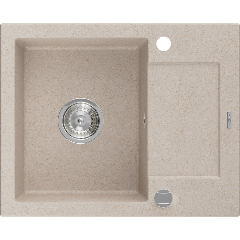 Mexen Enzo zlewozmywak granitowy 1-komorowy z ociekaczem 576 x 465 mm, piaskowy, syfon chrom - 6506571005-29