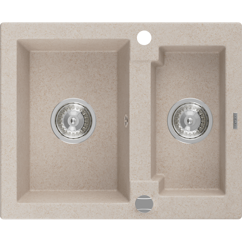 Mexen Carlos zlewozmywak granitowy 1,5-komorowy 582 x 475 mm, piaskowy, syfon chrom - 6518581500-29