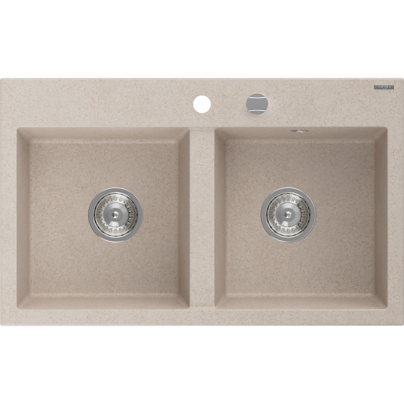 Mexen Hektor zlewozmywak granitowy 2-komorowy 800 x 480 mm, piaskowy, syfon chrom - 6521802000-29