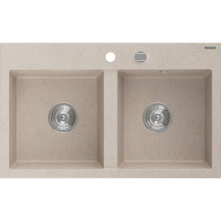 Mexen Hektor zlewozmywak granitowy 2-komorowy 800 x 480 mm, piaskowy, syfon chrom - 6521802000-29