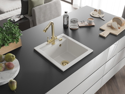 Mexen Vito zlewozmywak granitowy 1-komorowy z baterią kuchenną Duero, biały - 6503-20-671600-50